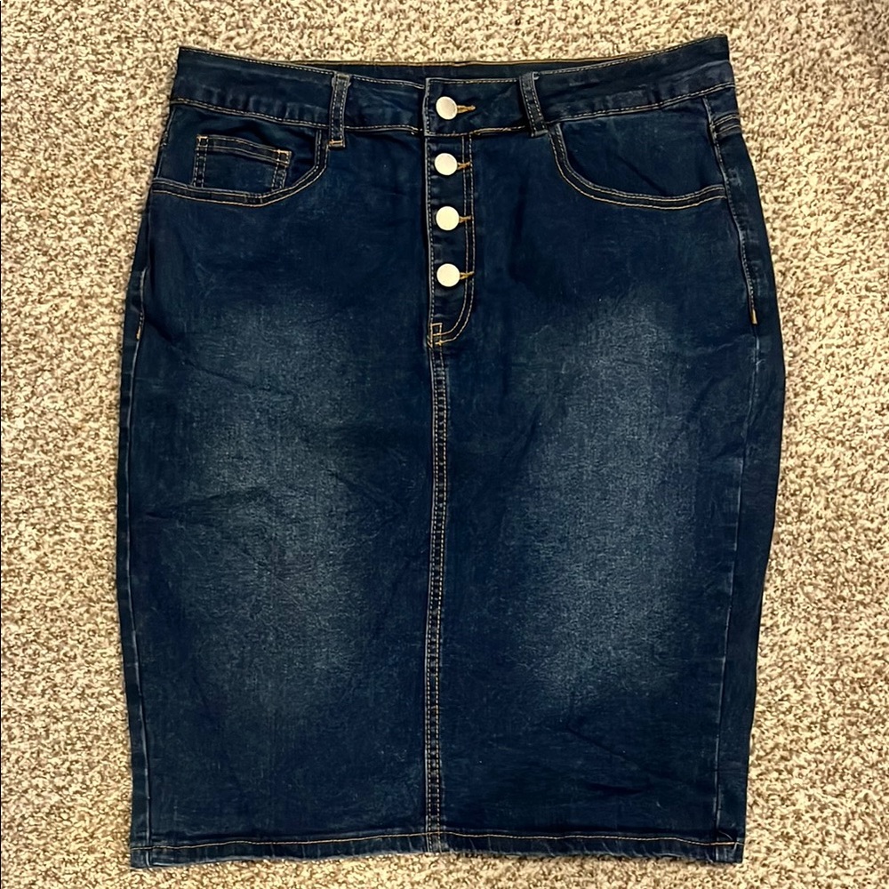 Denim Button-Front Pencil Skirt